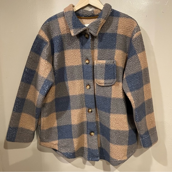 Koolaburra by Ugg Blue & Tan Plaid Button Down Shacket Women’s Size Medium - Picture 2 of 12